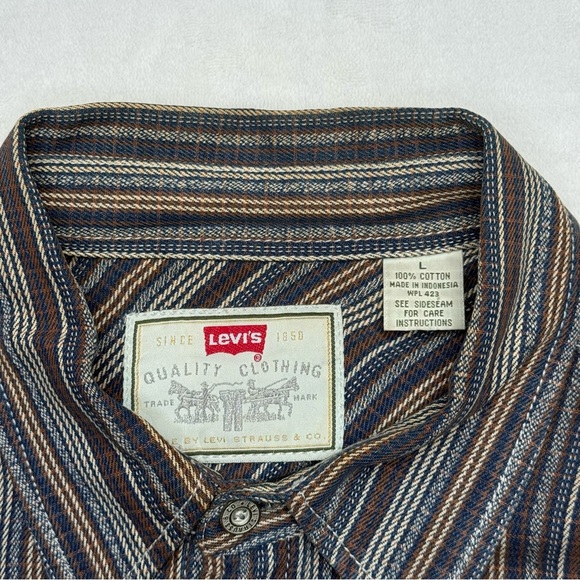 Vintage 90s Levi's Shirt Mens L Striped Twill Western Button Up Long Sleeve - Picture 3 of 9